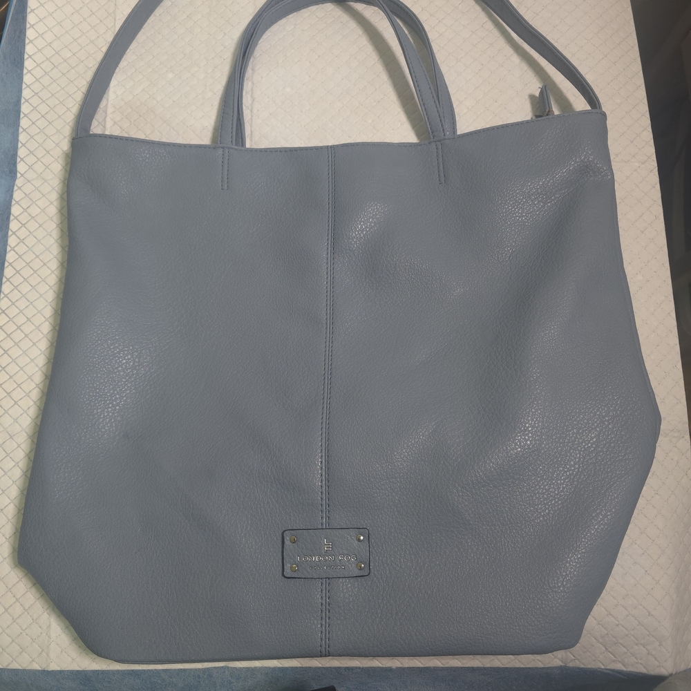 London Fog Elegant Blue Leather Tote Bag, Carryon